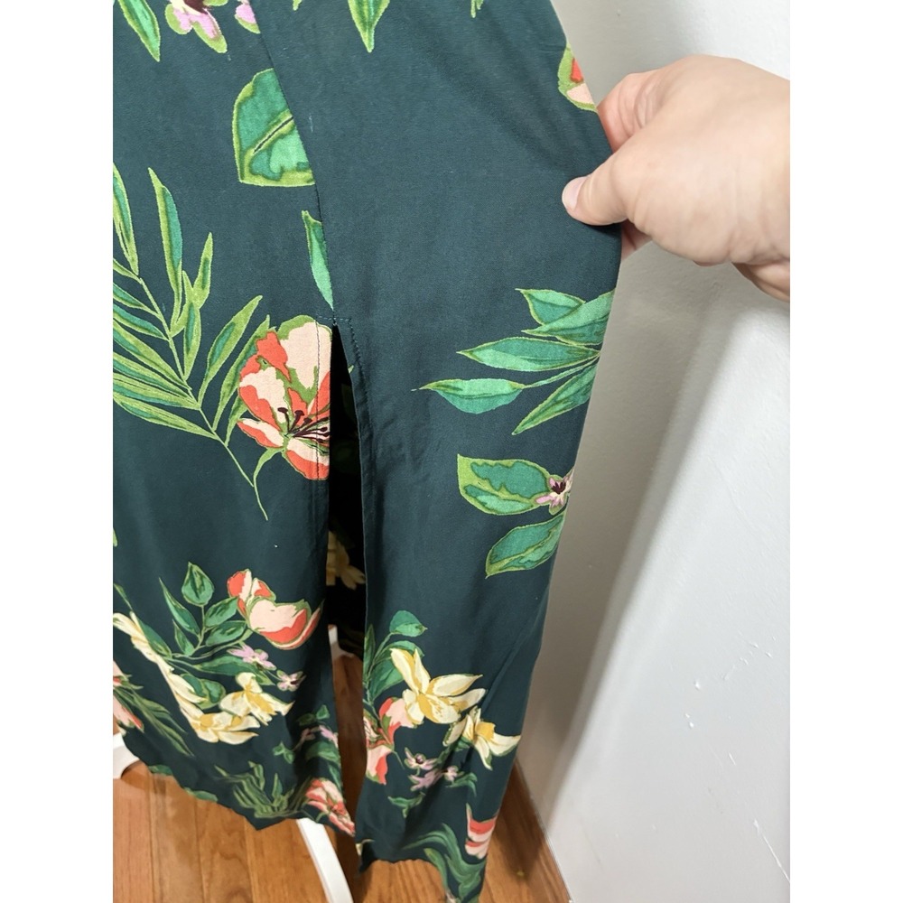 Patrons Of Peace Green Tropical Floral Pull On Maxi Skirt Sz M Side Slit Resort - Picture 2 of 8
